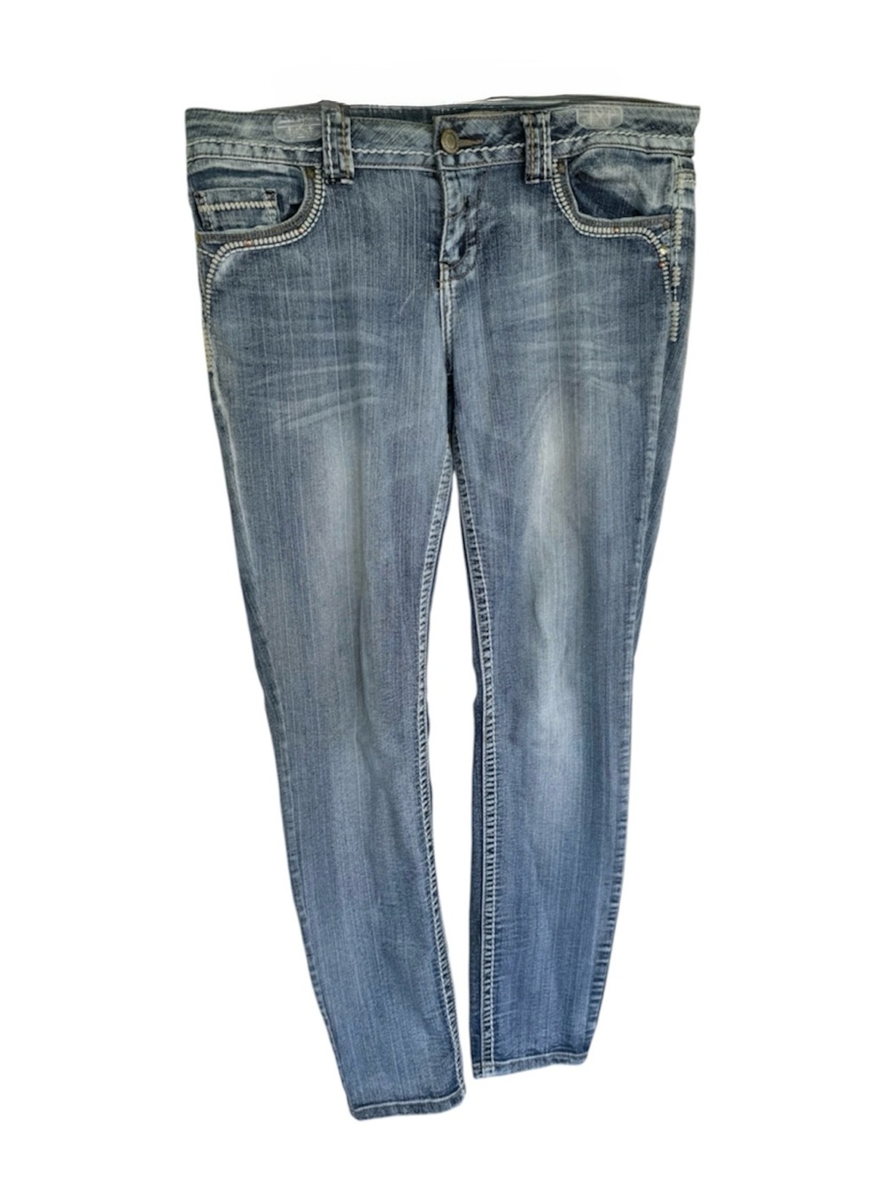 Apollo Jeans Women’s 11/12 Blue Denim Embroidered Pocket Straight Leg Y2K